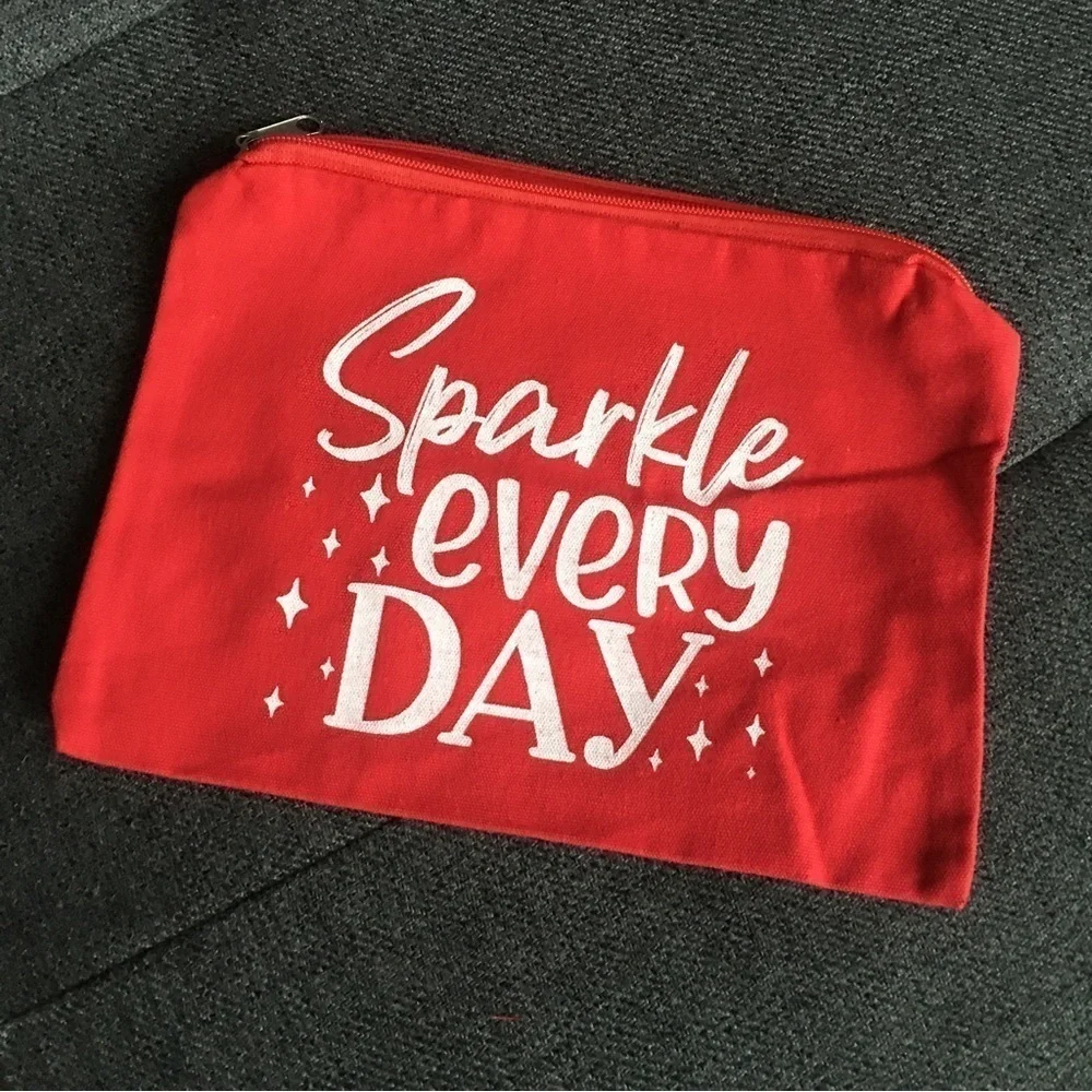 “Sparkle Every Day” Makeup Bag, Travel Pouch, Red, White
